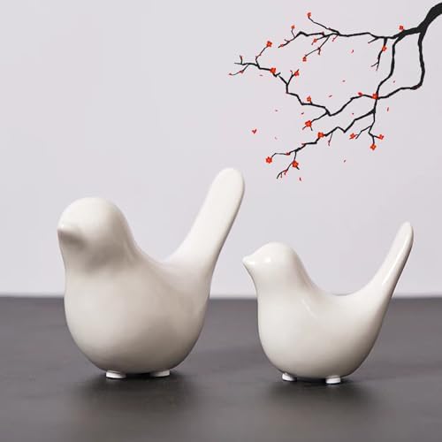Small Animal Statues, White Bird Figurines Home Decor, Modern Home Decorative, Ceramic Decor for Office Desktop, Bookshelf, Bedroom, Living Room, Cabinets (White 2 Pcs) by GJFASGF