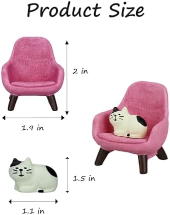 Mevodeata Cute Mini Cat Figurine with Small Sofa Resin Cat Figure for Office Home Decor - Cute Cat Gift for Cat Lovers (Pink Sofa) - Image 2