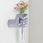 Silvery Wall Sculptures, Hand Vases Home Decor, Wall Mount Art Sculpture, Unique Wall Art Statue, Funky Flower Vase Decorations, Modern Eclectic Hanging Decor,Glass Test Tube Vase (Silvery) by XYQXYQ