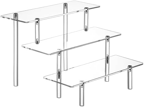 HENABLE Acrylic Display Risers, Acrylic Perfume Stand Organizer, Clear Shelf Risers for Display Stands for Food, Tabletop Use, Amiibo Funko POP Figure, 3 Tier Clear Cupcake Stand Risers by HENABLE