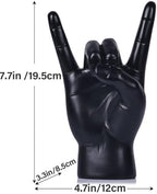 QIANLING 7.7" Black Resin Rock On Hand Gesture Statue - Rock Culture Music Lovers' Decorative Tabletop Sculpture for Bookshelf, Desk & Mantel Decor in Home or Office, Modern Symbolic Figurine - Image 2