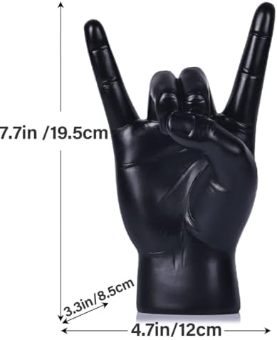 QIANLING 7.7" Black Resin Rock On Hand Gesture Statue - Rock Culture Music Lovers' Decorative Tabletop Sculpture for Bookshelf, Desk & Mantel Decor in Home or Office, Modern Symbolic Figurine - Image 2