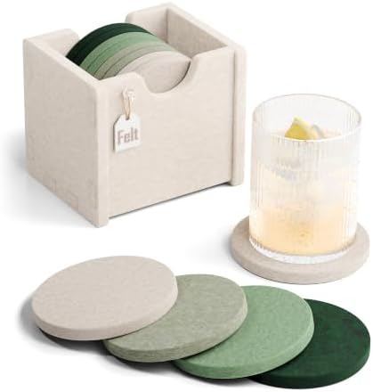Fluxynara Felt Coasters with Holder, Set of 8 for Drinks, Sagewood by FLUXYNARA