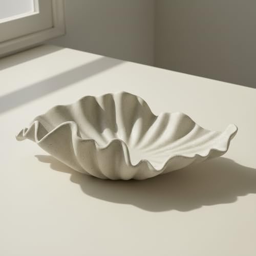 16" Large Decorative Bowl decor, Modern Home Decoration Scallop Bowl,Fashion Key Bowl for Entrance Table, Decorative Fruit Bowl for Kitchen Counter, Ruffle Decor, Light Gray - Image 4