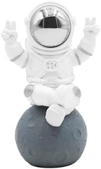 Astronaut Statue Decor, Resin Silver Spaceman Figurine Decorations, Cute Mini Space Figure Ornament, Abstract Aesthetic Decorative Sculpture for Home Office Desk Shelf Tabletop - 4.2 Inch by Oooct