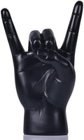 QIANLING 7.7" Black Resin Rock On Hand Gesture Statue - Rock Culture Music Lovers' Decorative Tabletop Sculpture for Bookshelf, Desk & Mantel Decor in Home or Office, Modern Symbolic Figurine by QIANLING