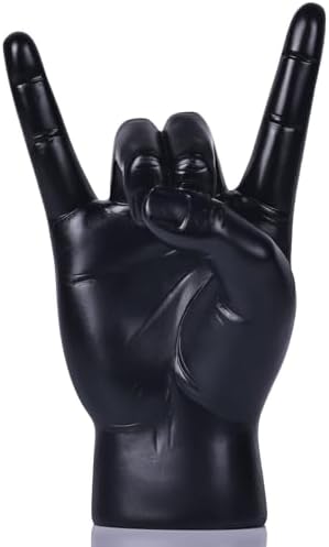 QIANLING 7.7" Black Resin Rock On Hand Gesture Statue - Rock Culture Music Lovers' Decorative Tabletop Sculpture for Bookshelf, Desk & Mantel Decor in Home or Office, Modern Symbolic Figurine by QIANLING
