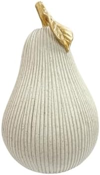 Gray-White Pear Figurine with Gold Leaf, Resin Pear Sculpture for Home Decor, Minimalist Decorative Fruit Statue for Kitchen Counter, Dining Room & Tabletop Display by Dwelloria