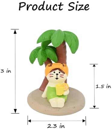 Mevodeata Lemon Tea Cat Figurine with Palm Tree, Mini Beach Statue - Image 2