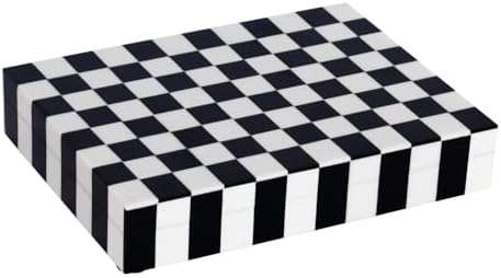 Handicrafts Home Decorative Storage Box with Lid, Black and White Decorative Box for Remote Controls, Slim Coffee Table Storage Box for Shelf, Desk & Living Room Decor, Puzzle Check 8 x 6 x 1.5 Inch by HandicraftsHome