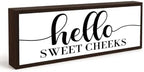 Bathroom Wood Sign, Hello Sweet Cheeks, Funny Farmhouse Bathroom Wall Decor for Shelf Counter or Wall Display, Rustic Solid Wood Sign, Modern Farmhouse Wall Decor, Restroom Gift, 9.5 x 3.1 Inches by Unknown