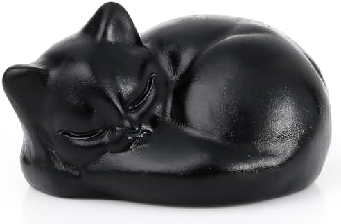 QINJIEJIE Black Obsidian Cat Crystals Decor Matt Sleeping Cat Statue Gifts by QINJIEJIE