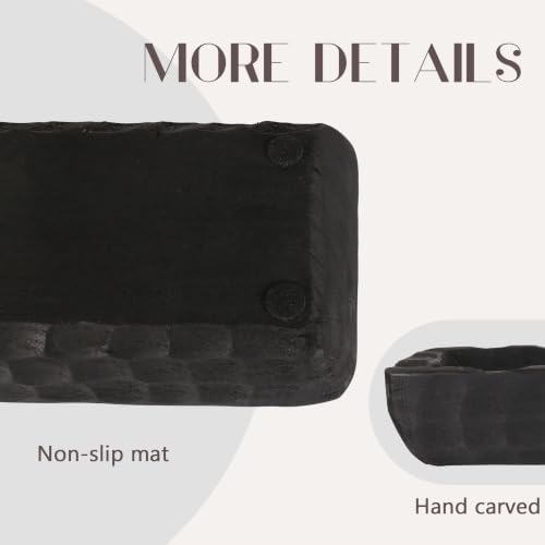 Oakrain Decorative Bowl Rustic 16" Hand-Carved Wooden Dough Bowl, Black - Image 2