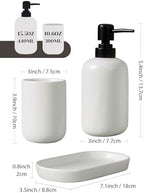 INGOFIN 3 Pcs Ceramic Bathroom Accessory Set - Liquid Soap Dispenser, Toothbrush Holder & Tray, Bathroom Counter Set, Countertop Essentials for Home, Guest Bathroom, or Office Use, White - Image 2