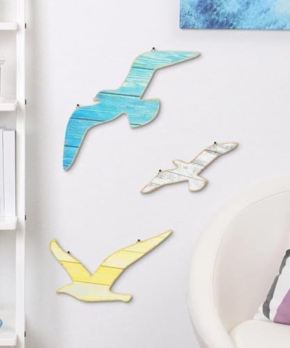 Putuo Decor 3pcs Wood Seagull Wall Decor Beach Wall Hanging Coastal Theme Wall Art Nautical Wall Sculpture Sea Birds Lake House Ocean Decor Vintage Ornaments for Home Bathroom - Image 7