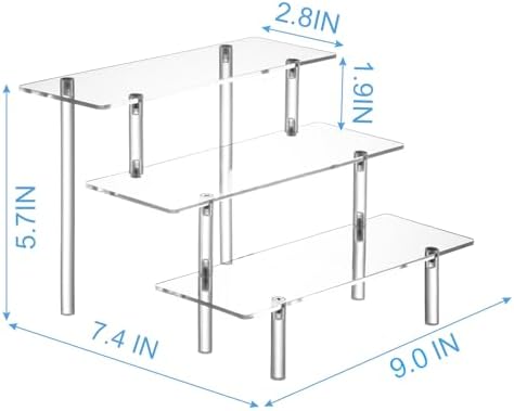 HENABLE Acrylic Display Risers, Acrylic Perfume Stand Organizer, Clear Shelf Risers for Display Stands for Food, Tabletop Use, Amiibo Funko POP Figure, 3 Tier Clear Cupcake Stand Risers - Image 6