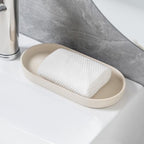 Matte Beige Round Soap Dispenser Tray - 8'' Ceramic Vanity Tray for Bathroom Decorative, Jewelry Ring Dish, Comestic Holder, Kitchen Sink Countertop Organizer Plate - Image 5