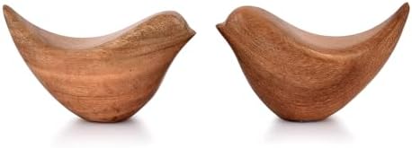 NIRMAN Acacia Wood Bird Statues Set Home Décor Bird Sculpture for Living Room, Bathroom, Office Modern Style Birds Decorative Ornaments (Set of 2) (4.5" x 2" x 2.5") by NIRMAN