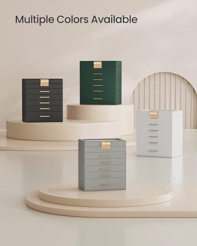 SONGMICS Jewelry Box Organizer, 6-Layer Storage with 5 Drawers, Glass Lid - Image 6