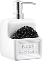 RQYIXI 2-in-1 Ceramic Soap Dispenser with Sponge Holder,White,15 Oz by RQYIXI