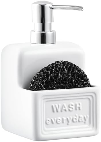RQYIXI 2-in-1 Ceramic Soap Dispenser with Sponge Holder,White,15 Oz by RQYIXI