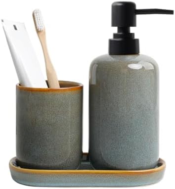 INGOFIN Ceramic Bathroom Accessories Set, Soap Dispenser &Toothbrush Holder by INGOFIN