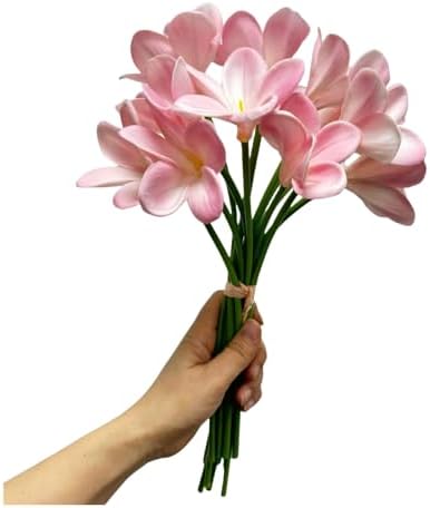 10 pcs Pink Artificial Plumeria Flowers with Stems,Real Touch,13inch - Image 2