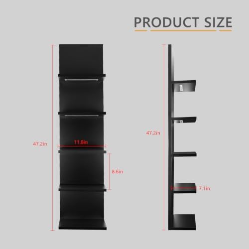 Homaterial 5 Tier Wall Shelf Unit with Light, Black - Image 3
