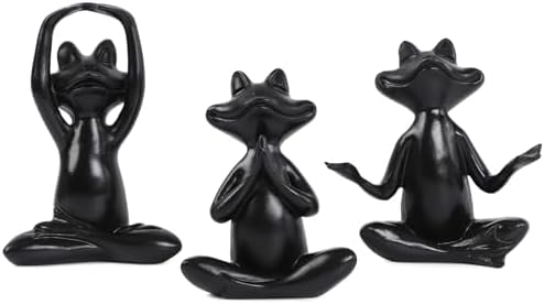Suoedd Black Frog Yoga Figurines 3 Pcs,Modern Decor for Shelf,Desk,Office by SUOEDD