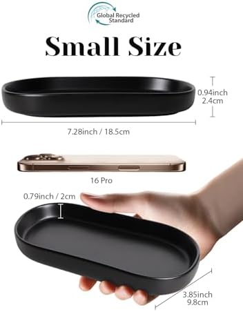 INGOFIN 7" Ceramic Bathroom Vanity Tray- Bathroom Organizer Countertop Tray for Perfume, Jewelry, Candles, Small Kitchen Counter Soap Tray, Decorative for Bathroom Vanity, Toilet Tank, Black - Image 2