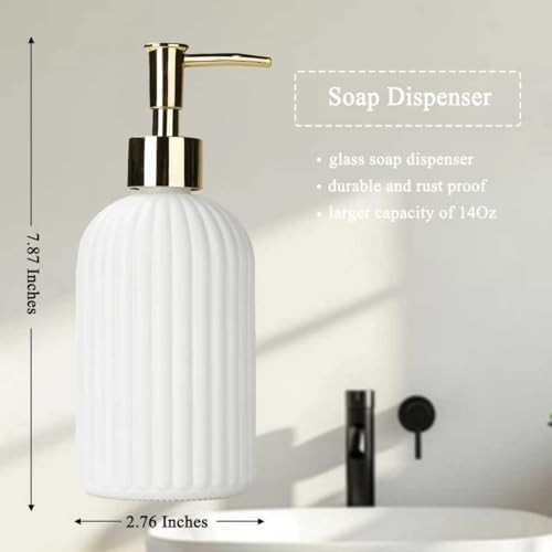 Soap Dispenser 14Oz White Glass Hand Soap Dispenser for Kitchen Countertop - Image 6
