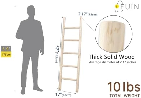 FUIN Blanket Ladder, 57in Rustic Solid Wood Decorative Ladder, Natural - Image 4