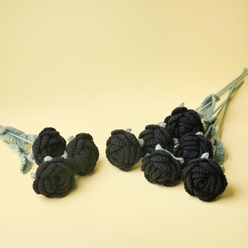 JOONOR 6 Pcs Hand-Woven Roses, Crochet Rose Flower Bouquet, Black - Image 2