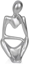 Sandstone Resin Thinker Statue Style Abstract Sculpture, Silver, Right by Ozzptuu
