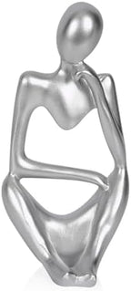 Sandstone Resin Thinker Statue Style Abstract Sculpture, Silver, Right by Ozzptuu