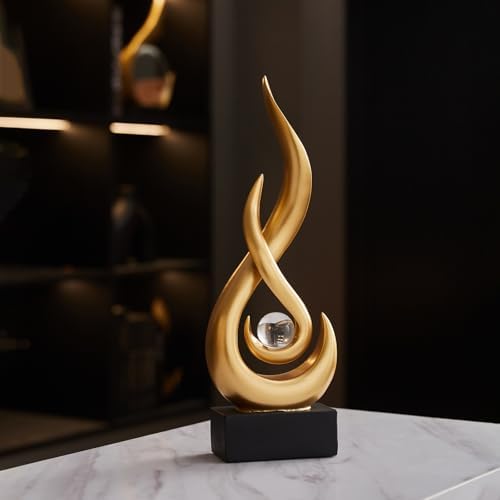 Modern Abstract Art Table Decoration,Resin Flame Statue Modern Centerpiece Ornaments for Living Room Great Gift Idea Home Decor,Collectibles (Gold) - Image 3