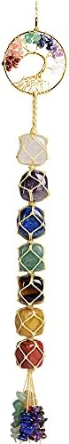 Handmade Gemstones Healing Feng Shui Crystals Window Car Decorations Hanging Ornament for Home Decor Party Decor（Tree-KhakiThread） by Nicestone