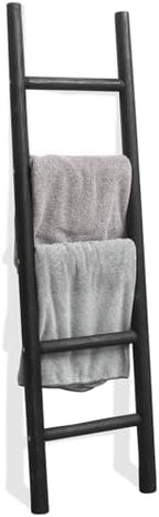FUIN Blanket Ladder, 57in Rustic Solid Wood Decorative Ladder, Black by FUIN