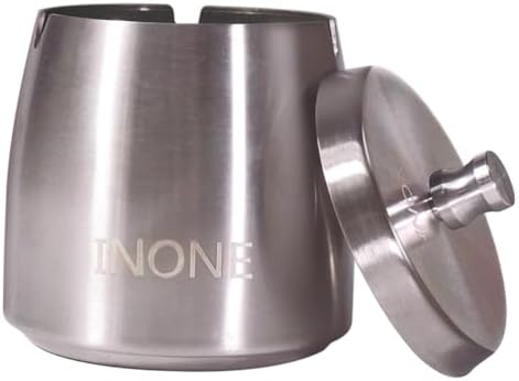 INONE Extra Large Ashtray with Lid for Cigarette, Stainless Steel Smokeless Odorless Windproof Ash tray for Home Office Tabletop Outside Patio Outdoor Balcony(4.72''x3.93''x4.33'') by INONE