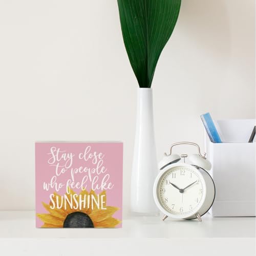 Sunflowers Pink Room Decor Sunflower Gifts for Women Spring Decor Pink Accessories Sunflower Wooden Box Sign for Home Office Desk Tabletop Shelf - Image 3