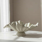 16" Large Decorative Bowl decor, Modern Home Decoration Scallop Bowl,Fashion Key Bowl for Entrance Table, Decorative Fruit Bowl for Kitchen Counter, Ruffle Decor, With Base, Light Gray - Image 5