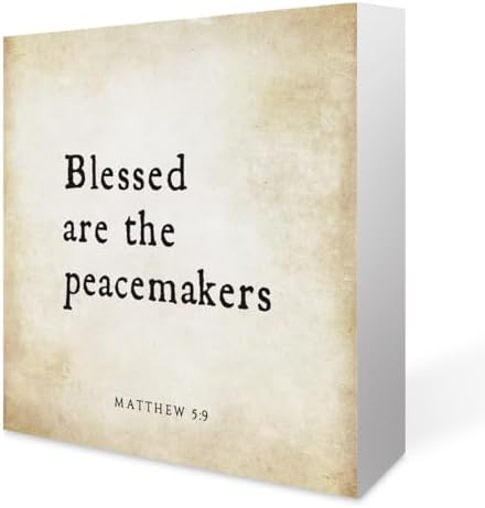Inspirational Bible Verse Blessed Are The Peacemakers Wooden Box Sign Matthew 5:9 Rustic Scripture Wood Block Plaque Box Sign for Home Office Shelf Table Decoration, Christian Gift by Summerjokes