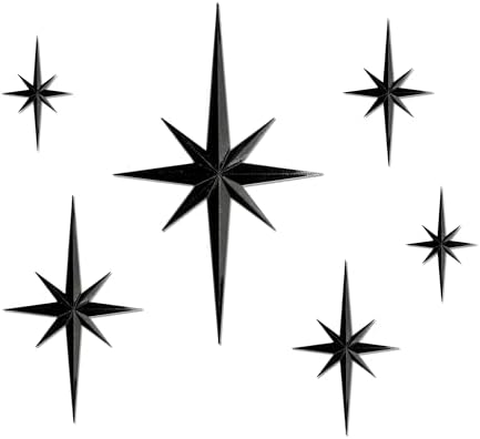 Stylor Mid Century Modern Decor, Mcm Retro 3D Star Art Wall Sculpture, Plastic Starburst Decor, Vintage Celestial Whimsigoth Home Decor Accent. (Set of 6, Black) by Unknown