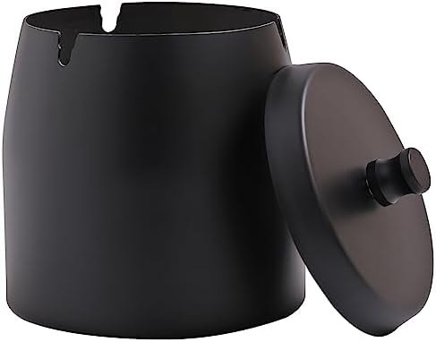 Extra Large Ashtray with Lid for Cigarette, Stainless Steel Smokeless Odorless Windproof Ash tray for Home Office Tabletop Outside Patio Outdoor Balcony(4.72''x3.93''x4.33'') by INONE
