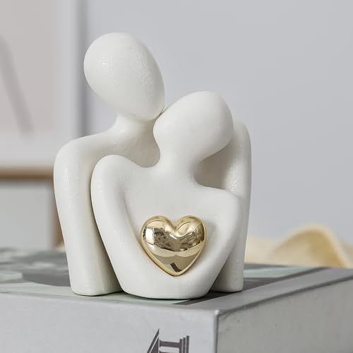 Hugging Couple Statue Ceramic Lover Figurine Home Decor is a Romantic Gift for Her on Wedding Anniversary and Valentines, TV Stand Decoration Knick Knacks for Shelves (M) - Image 6