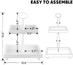 Tiered Tray Stand, Rustic Wooden 2 Tier Decorative Tray with Bead Garland, Farmhouse Square Wood Serving Tray Counter Centerpiece for Coffee Bar Home Decor Holiday Christmas Housewarming Gifts (White) - Image 2