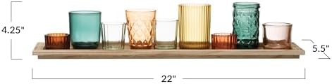 Creative Co-Op Round Glass Votive Holders on Wood Tray, Multicolor, Set of 9 - Image 2