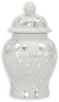8" Ceramic Ginger Jar w/Lid - Classic Chinese Style Porcelain Jar Tea Storage for Home Decor Decorative Centerpiece Vintage Accent Antique Vase Jingdezhen (Silver& White) by GaltInternational
