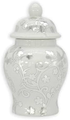 8" Ceramic Ginger Jar w/Lid - Classic Chinese Style Porcelain Jar Tea Storage for Home Decor Decorative Centerpiece Vintage Accent Antique Vase Jingdezhen (Silver& White) by GaltInternational