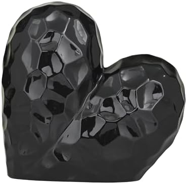 Deco 79 Porcelain Ceramic Heart Decorative Sculpture Dimensional Angled Origami Inspired Home Decor Statue, Accent Figurine 12" x 6" x 11", Black by Unknown